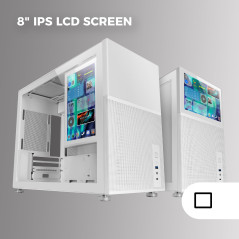 Mars Gaming MC-LCD, Boîtier PC Compact Micro-ATX, Ecran LCD IPS 8", Grille Latérale, Supérieure et Frontale Mesh, Fenêtre Latéra