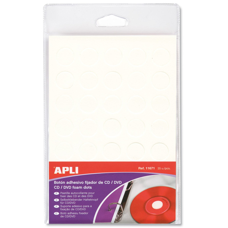 Agipa APLI-AGIPA Pochette de 35 pastilles auto-collantes diamètre 15mm pour CD/DVD Agipa APLI-AGIPA Pochette de 35 pastilles auto-collantes diamètre 15mm pour CD/DVD