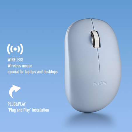 NGS Fog Pro Blue - Souris sans Fil, Souris Optique 1000 DPI, Interface Nano USB, Boutons Silencieux, 2 Boutons et Molette de déf
