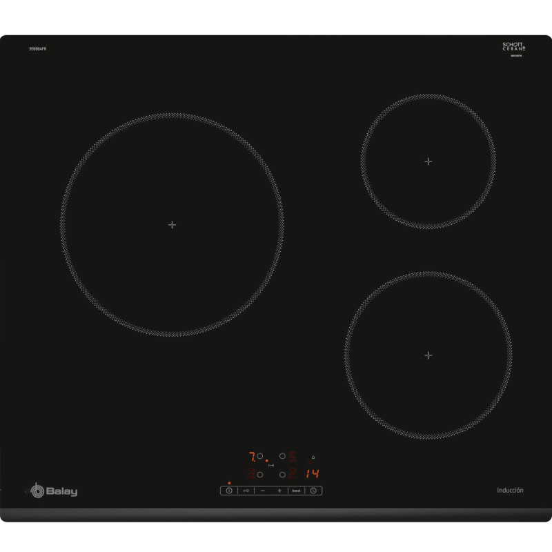 Balay 3EB864FR - Comptoir, Induction, Induction, Incastrable, 60 cm, 3, Noir/Lunette avant, Contrôle tactile facile à utiliser, 