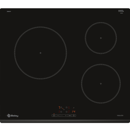 Balay 3EB864FR - Comptoir, Induction, Induction, Incastrable, 60 cm, 3, Noir/Lunette avant, Contrôle tactile facile à utiliser,
