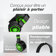 Techmade - Casque Bluetooth Pliable avec Microphone Intégré, Radio FM et Emplacement Carte SD, Couleur Vert