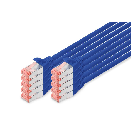DIGITUS Câble LAN Cat 6-1m - 10 pièces - RJ45 Câble réseau - S/FTP Blindé - Compatible Cat 6A & Cat 7 - Bleu