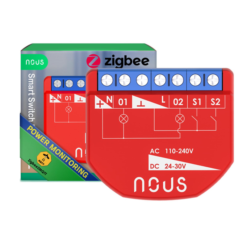 NOUS Module Interrupteur Intelligent ZigBee avec Mesure de Puissance, 2 Canaux, AC 16A/DC 10A, 3.0 Hub Requis, Compatible avec A NOUS Module Interrupteur Intelligent ZigBee avec Mesure de Puissance, 2 Canaux, AC 16A/DC 10A, 3.0 Hub Requis, Compatible avec A