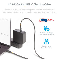 StarTech.com Câble de Recharge USB-C de 2m, Certifié USB-IF, 240W PD EPR, Câble Chargeur USB 2.0 Type-C pour Ordinateur Portable