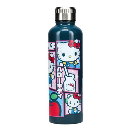 Paladone Hello Kitty Bouteille d'eau Sanrio en métal coloré sous licence officielle Rose et bleu Gobelet de voyage étanche Compa