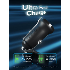 SBS Chargeur de voiture 25 Watt, chargeur pour iPhone, Samsung, Xiaomi, Oppo, USB-C pour téléphones portables et tablettes, sort