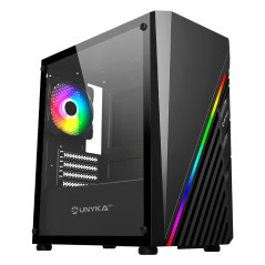 UNYKAch Boîtier PC Gaming Micro ATX Mini GLAYZE, façade ARGB, Verre trempé latéral, Ventilateur ARGB 120 mm, USB 2.0 et Deux USB