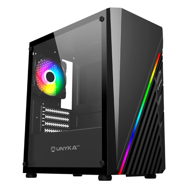 UNYKAch Boîtier PC Gaming Micro ATX Mini GLAYZE, façade ARGB, Verre trempé latéral, Ventilateur ARGB 120 mm, USB 2.0 et Deux USB UNYKAch Boîtier PC Gaming Micro ATX Mini GLAYZE, façade ARGB, Verre trempé latéral, Ventilateur ARGB 120 mm, USB 2.0 et Deux USB