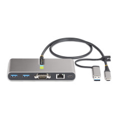 StarTech.com Hub USB-C à 2 Ports USB-A avec Ethernet et RS-232, Dongle USB-C vers USB-A, 100W PD Pass-Through, 2x USB-A 5Gbps, G
