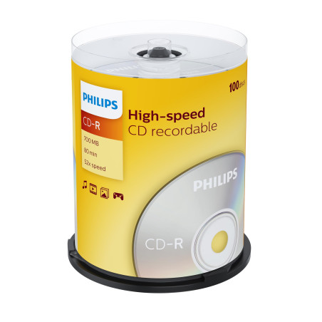 Philips CD-R High-Speed (700 Mo / 80 Minutes, Vitesse 52x , Cake Box 100 pièces)