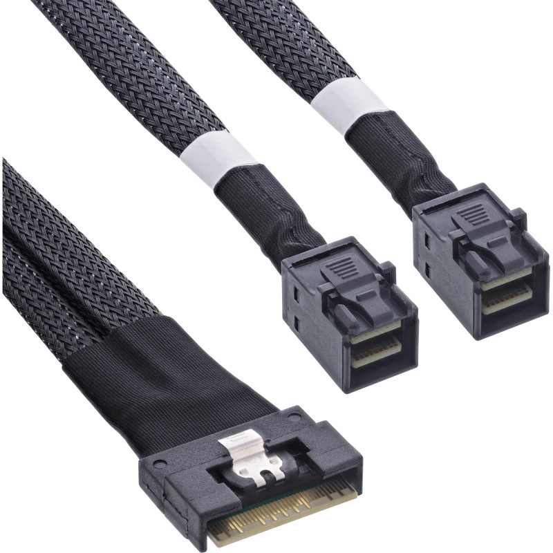 InLine Câble SAS Slim SFF-8654 8i vers 2 x SFF-8643 0,5 m 27648A
