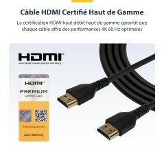 StarTech.com Câble HDMI 2.0 de 1,5m avec Ethernet Certifié Premium, Haute Débit UHD 4K 60Hz HDR Durable, Cordon HDMI Mâle vers M