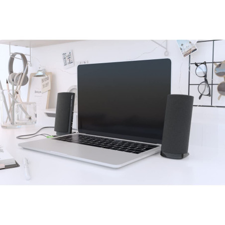 Hama E 80 Enceintes pour Ordinateur - Système Stéréo 2.0, Haut-Parleurs Alimentés en USB, Connexion Jack 3.5mm, Sortie Casque -