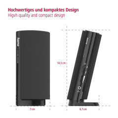 Hama E 80 Enceintes pour Ordinateur - Système Stéréo 2.0, Haut-Parleurs Alimentés en USB, Connexion Jack 3.5mm, Sortie Casque - 