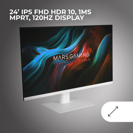 Mars Gaming MV-24, Moniteur 24" IPS FHD 120Hz, HDR10 1ms, FreeSync et G-Sync, Écran PC Enceintes Intégrés, Inclinaison 25°, Low