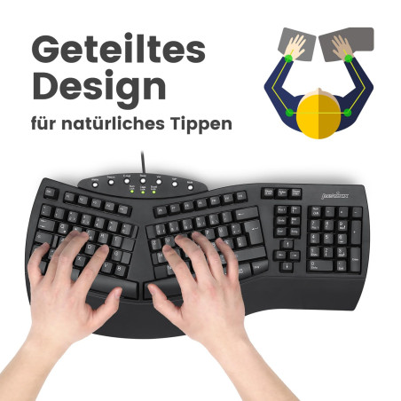 perixx PERIDUO-512B Ensemble Clavier et Souris ergonomiques - Souris Design Vertical, Filaire, USB, Noir - Disposition QWERTY Co