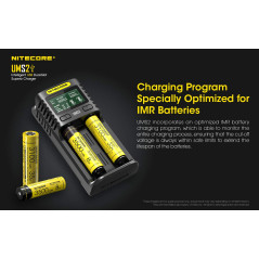 Nitecore Chargeur Universel Intelligent 2 Ports UMS2 USB à Chargement Rapide pour Li-ION/Ni-MH/Ni-CD/IMR 26650 21700 20700 20700