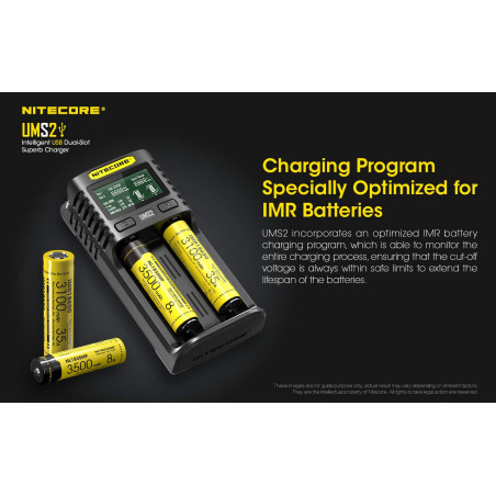 Nitecore Chargeur Universel Intelligent 2 Ports UMS2 USB à Chargement Rapide pour Li-ION/Ni-MH/Ni-CD/IMR 26650 21700 20700 20700