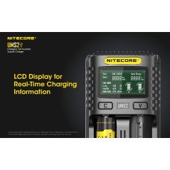 Nitecore Chargeur Universel Intelligent 2 Ports UMS2 USB à Chargement Rapide pour Li-ION/Ni-MH/Ni-CD/IMR 26650 21700 20700 20700
