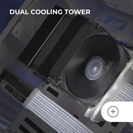 Mars Gaming MCPUXU6, Ventirad CPU Double Tour, TDP 350W, 2x Ventilateurs à Pales Hybrides, Roulements FDB en Cuivre Équilibré, 6