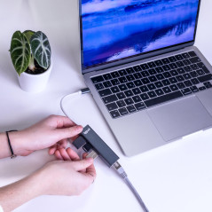 iggual Hub USB-C avec 4 Ports, Adaptateur USB C avec 3 Ports pour USB 3.0 et 1 Port RJ45 Gigabit Ethernet, Adaptateur Type C Com