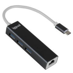 iggual Hub USB-C avec 4 Ports, Adaptateur USB C avec 3 Ports pour USB 3.0 et 1 Port RJ45 Gigabit Ethernet, Adaptateur Type C Com