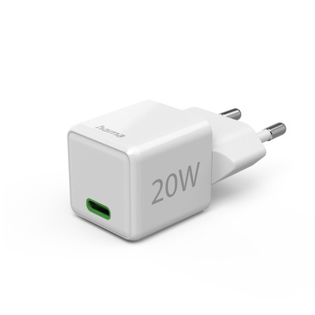 Hama 20W Chargeur USB C Rapide Compatible iPhone, Samsung, MacBook - [PD + QC 3.0] [Recharge Optimisée] [1 Port USB C] Blanc