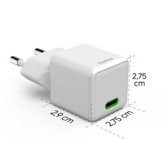 Hama 20W Chargeur USB C Rapide Compatible iPhone, Samsung, MacBook - [PD + QC 3.0] [Recharge Optimisée] [1 Port USB C] Blanc
