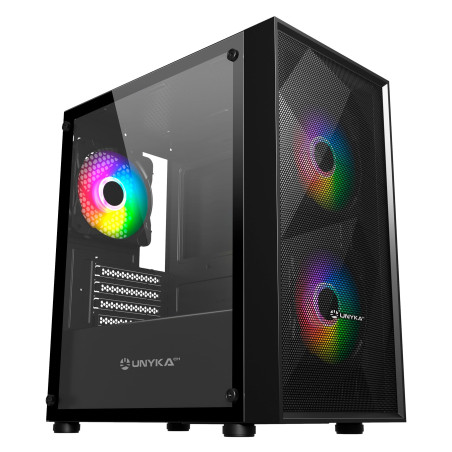 UNYKAch Boîtier Micro ATX Gaming Mir B200, Verre trempé, Trois Ventilateurs ARGB et Trois Ports USB