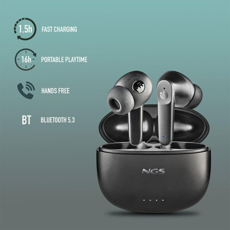 NGS Artica Hush - Casque Bluetooth 5.3 Sans Fil avec ANC/ENC, 16h Autonomie, Microphone Haute Qualité, Touch Control, Réduction