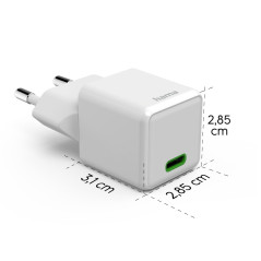 Hama 30W Chargeur USB C Rapide Compatible iPhone, Samsung, MacBook - [PD + QC 3.0] [Recharge Optimisée] [1 Port USB C] Blanc