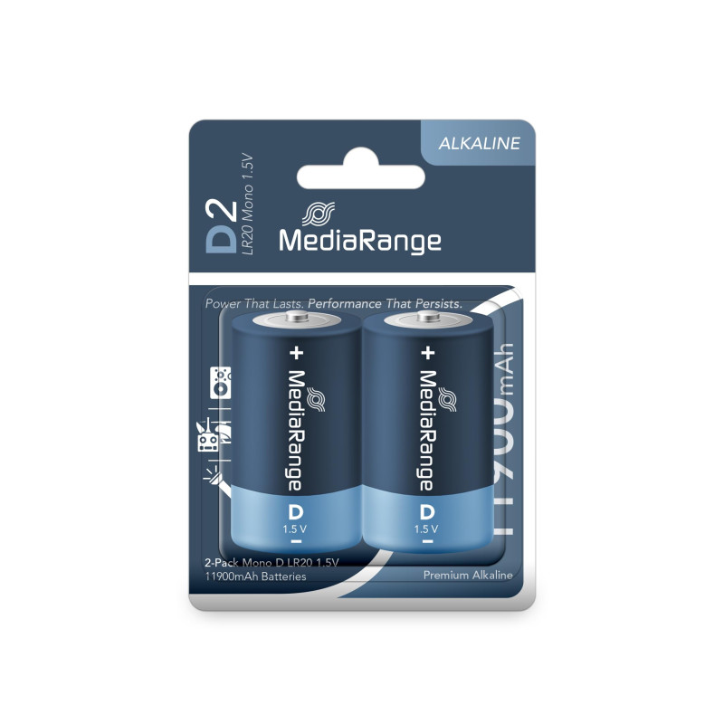 MediaRange MRBAT109 Batteries Mono D LR20 2 pièces Type de Batterie Alkaline 1, 5 Volt MediaRange MRBAT109 Batteries Mono D LR20 2 pièces Type de Batterie Alkaline 1, 5 Volt