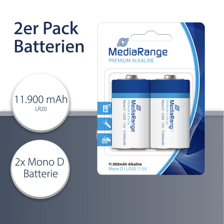 MediaRange MRBAT109 Batteries Mono D LR20 2 pièces Type de Batterie Alkaline 1, 5 Volt