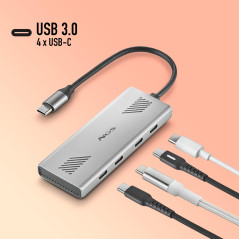 NGS WONDER4-C Adaptateur multiport USB-C 4 en 1, Hub avec 4 Ports USB 3.0, Haute Vitesse 5 Gbps, Compatible avec PC, Mac et Tabl