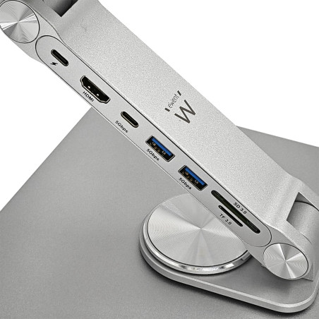 Ewent Support Ordinateur Portable 10-16" Réglable en Alliage d'Aluminium, Support avec Docking Station pour PC 7-en-1, Refroidis