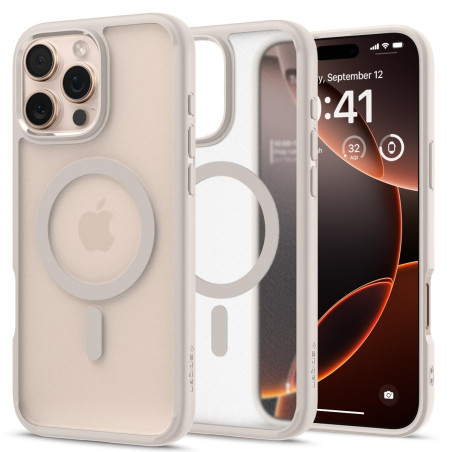 Spigen Coque pour iPhone 16 Pro Max, Ultra Hybrid MagFit, [Semi-Transparent] 6,9 Pouces - Frost Titane Naturel