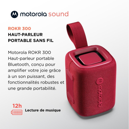Motorola Sound - Enceinte Bluetooth 5.3 ROKR 300 - Enceinte Portable sans Fil 7W - Enceinte compacte IP67, résistante à l'eau et