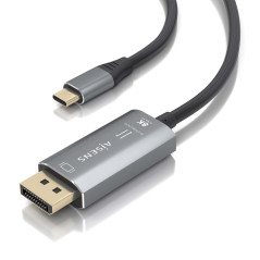 AISENS - A109-0880 - Câble convertisseur aluminium bi-directionnel USB-C vers DISPLAYPORT 8K@60Hz, USB-C/M-DP/M, noir, 1,8 m