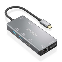 AISENS ASUC-9P018-GR - USB-C Dock 9 en 1, USB-C A 2XHDMI, 1XRJ45, 2XUSB-A USB3.0, 1XUSB-A USB2.0, 1XUSB-C PD, 1Xsd, 1XMicro SD,
