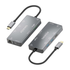 AISENS ASUC-9P018-GR - USB-C Dock 9 en 1, USB-C A 2XHDMI, 1XRJ45, 2XUSB-A USB3.0, 1XUSB-A USB2.0, 1XUSB-C PD, 1Xsd, 1XMicro SD, 