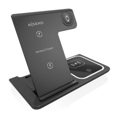 AISENS Chargeur sans Fil USB C 3 en 1 de 15 W pour téléphone Portable Apple Watch Ariculaires avec étui de Charge Blanc