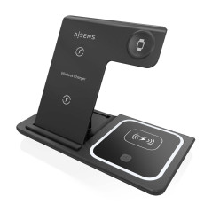 AISENS Chargeur sans Fil USB C 3 en 1 de 15 W pour téléphone Portable Apple Watch Ariculaires avec étui de Charge Blanc