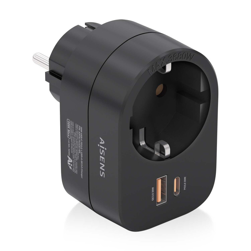 AISENS - ASPS-1A1C07-BK - Multiprise Murale Multifonction avec 1 Prise + 1 x USB-C 20 W PD3.0, 1 x USB-A 20 W QC3.0, Noir AISENS - ASPS-1A1C07-BK - Multiprise Murale Multifonction avec 1 Prise + 1 x USB-C 20 W PD3.0, 1 x USB-A 20 W QC3.0, Noir