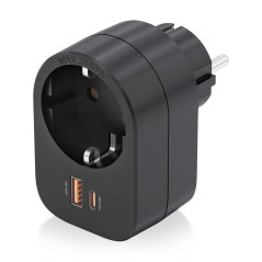 AISENS - ASPS-1A1C07-BK - Multiprise Murale Multifonction avec 1 Prise + 1 x USB-C 20 W PD3.0, 1 x USB-A 20 W QC3.0, Noir