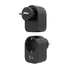 AISENS - ASPS-1A1C07-BK - Multiprise Murale Multifonction avec 1 Prise + 1 x USB-C 20 W PD3.0, 1 x USB-A 20 W QC3.0, Noir