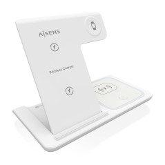 AISENS - ASCH-15W3WC044-W - Chargeur sans Fil USB-C 3 en 1 de 15 W pour téléphone Portable, Apple Watch, Ariculaires avec étui d
