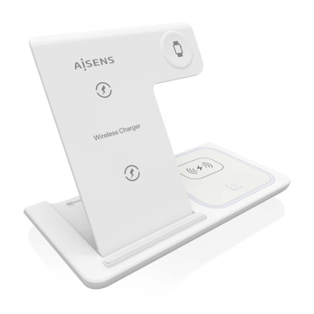 AISENS - ASCH-15W3WC044-W - Chargeur sans Fil USB-C 3 en 1 de 15 W pour téléphone Portable, Apple Watch, Ariculaires avec étui d