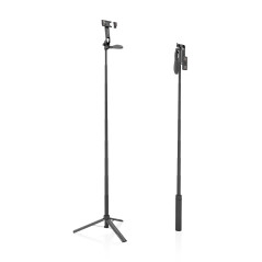 AISENS - SS01ST-299 - Perche trépied pour Selfie avec télécommande Bluetooth 3 en 1, Noir