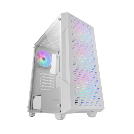Mars Gaming MC-GEO, Boîtier Gaming ATX, 4X Ventilateurs FRGB Rainbow 12cm, Panneau Avant Mesh Géométrique, Fenêtre Verre Trempé,
